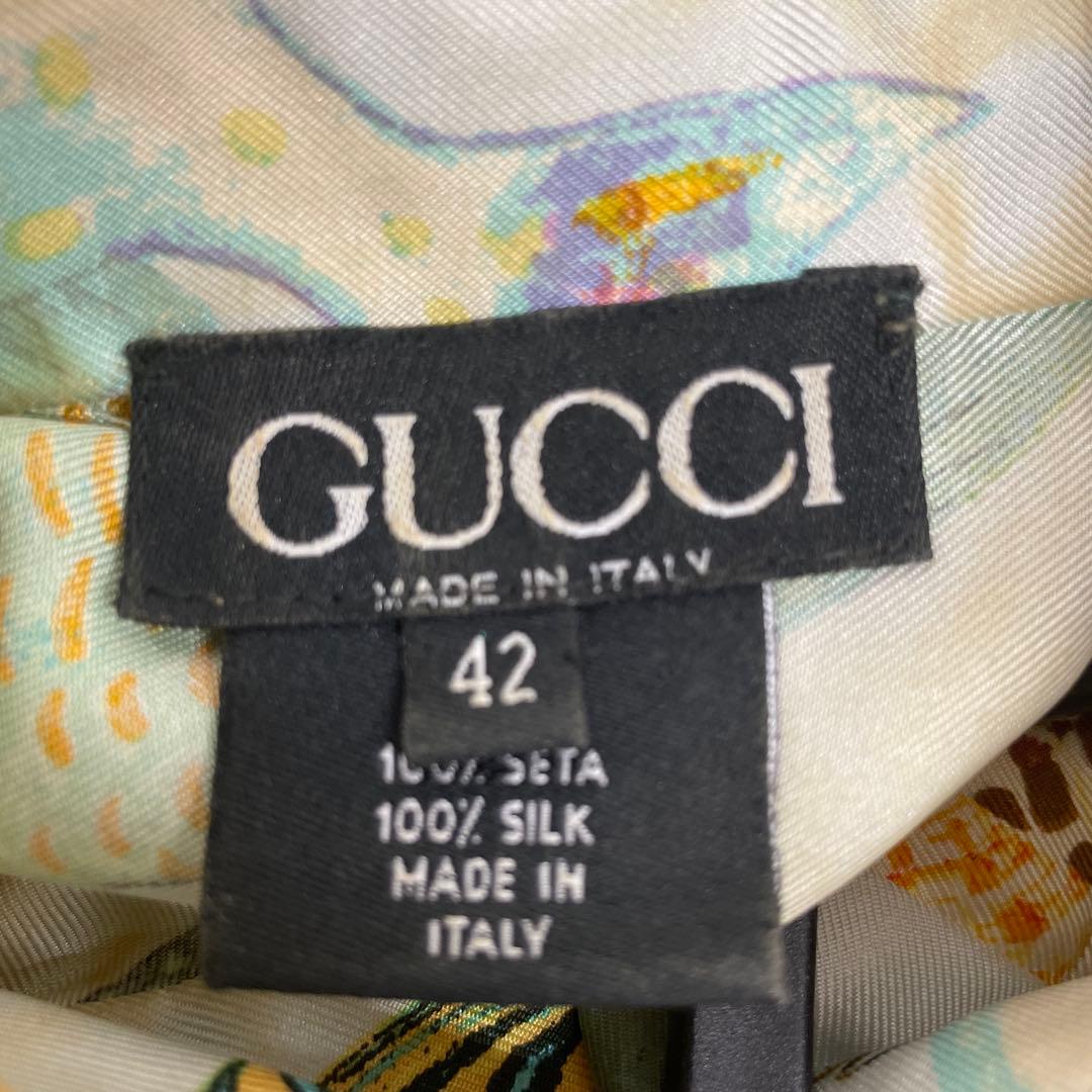GUCCI シルクシャツ　総柄　ゴールドボタン　42