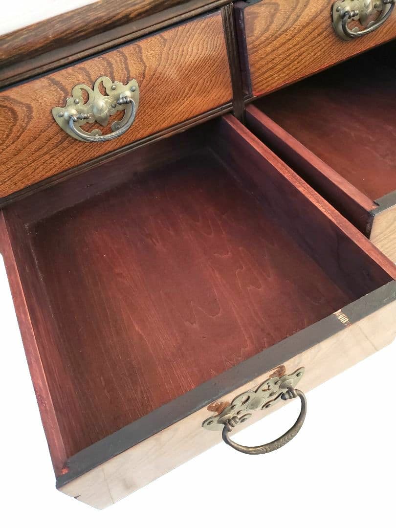 【昭和レトロ】木製家具　和風家具　民芸風　小引き出し　収納棚　木製模様の箪笥