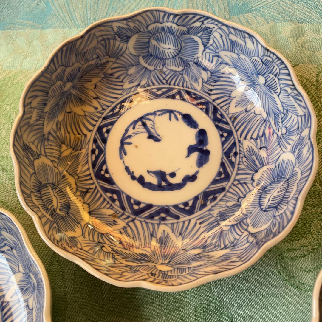 古伊万里　染付　牡丹　松竹梅　吉祥文様　膾皿2客