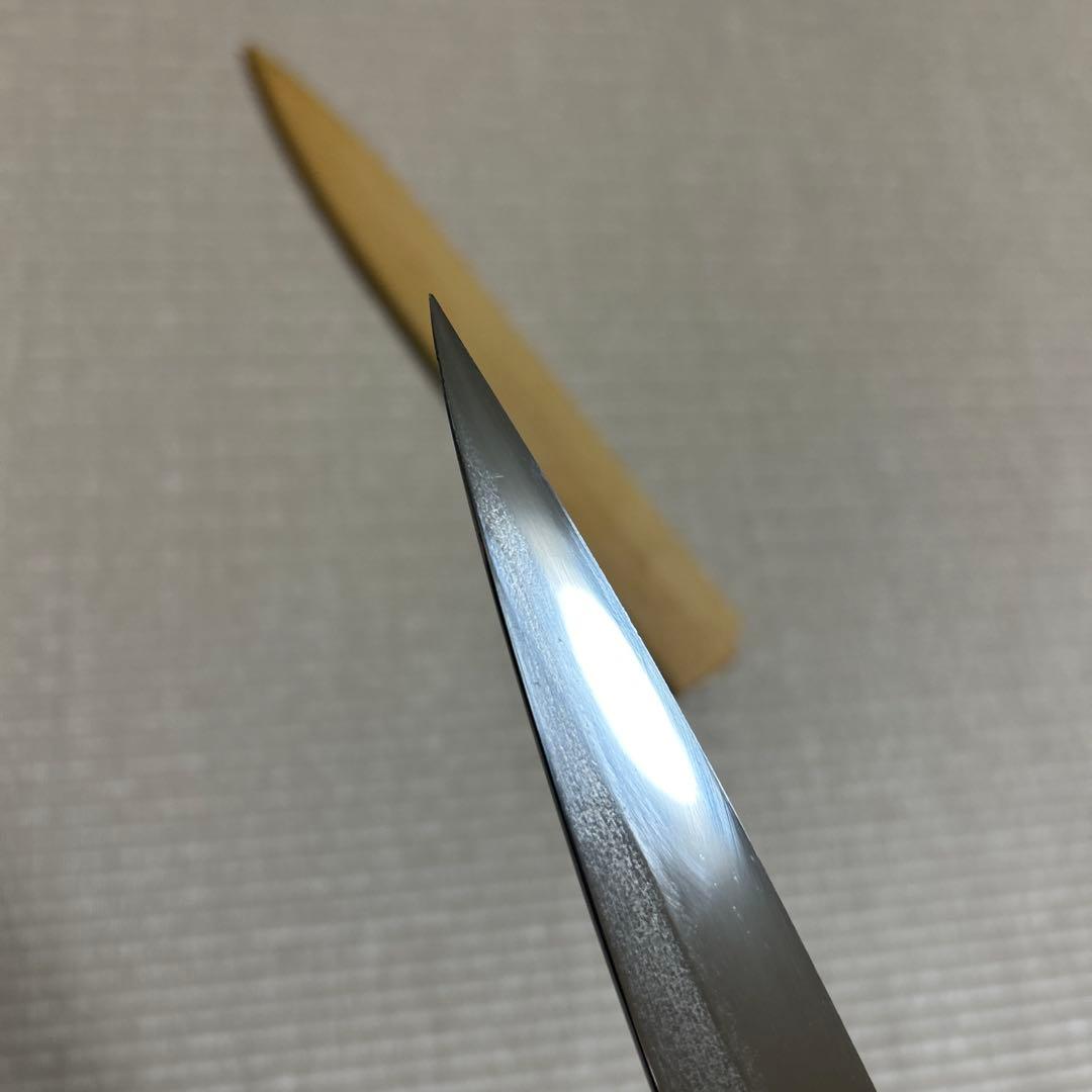 白一鋼　本焼　佑成　柳刃　包丁　和包丁　黒檀黒水牛銀巻八角柄　鞘付き