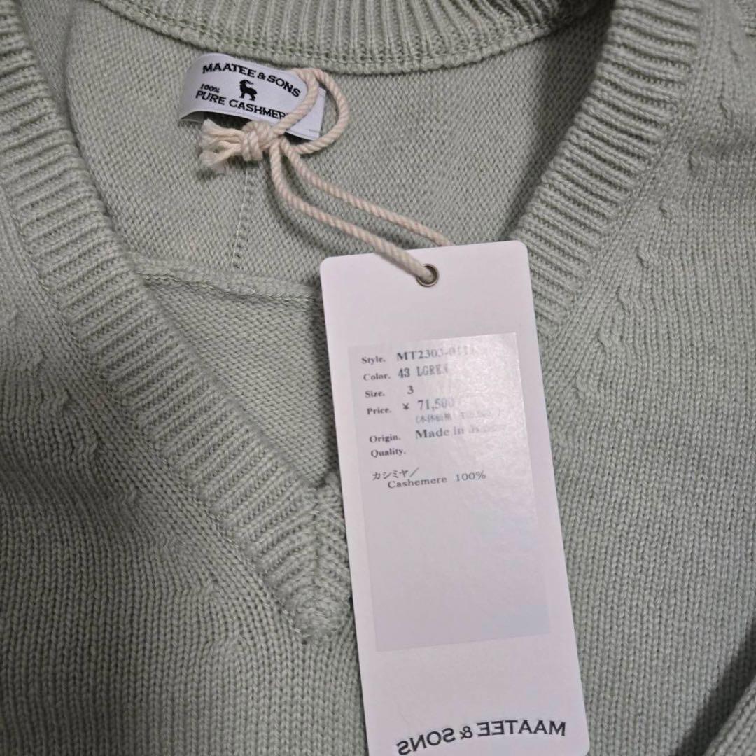 フ*ワ様 カシミヤ100% Vネックセーター L ライトグリーン