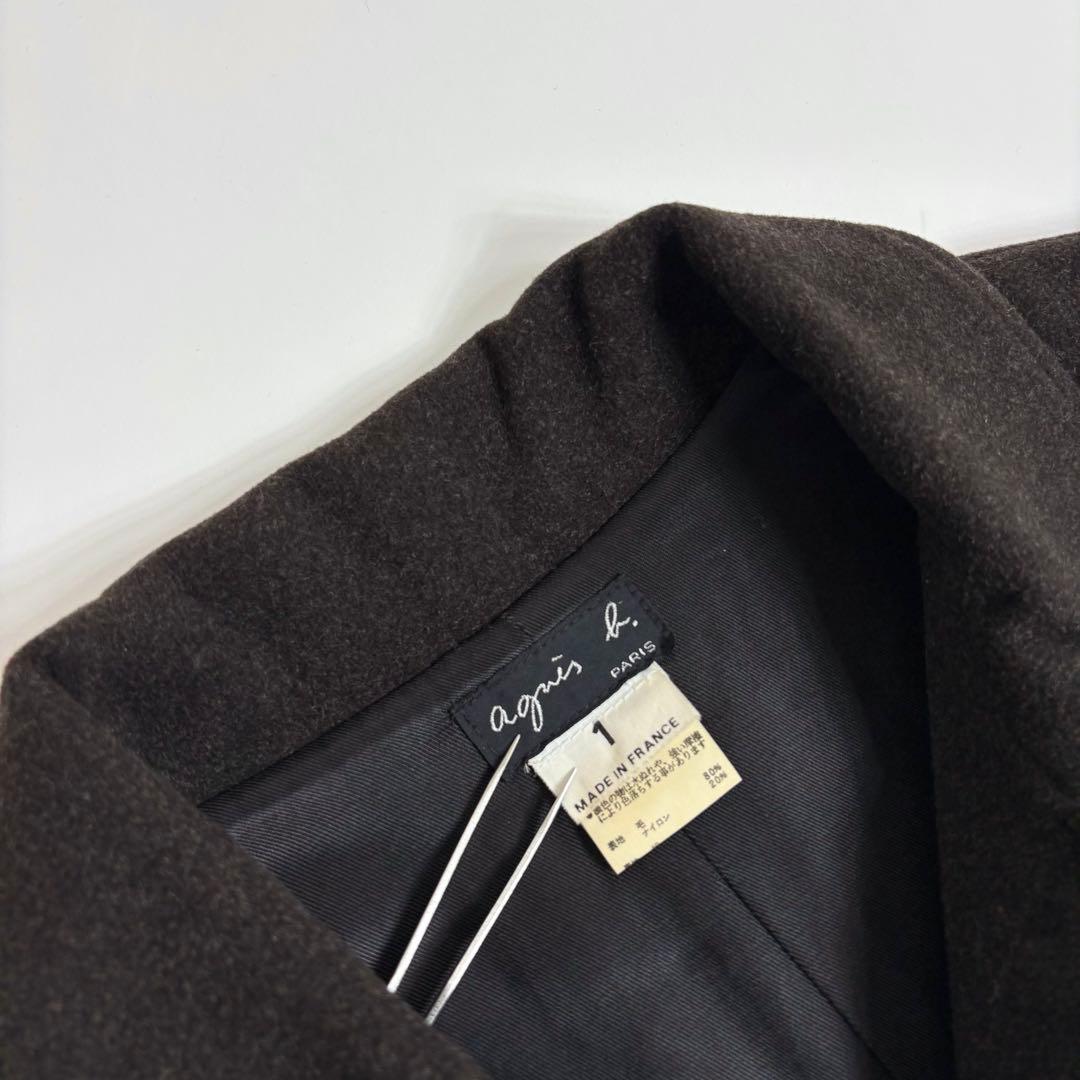 【フランス製】agnes b. ウールメルトン ステンカラー コート ブラウン