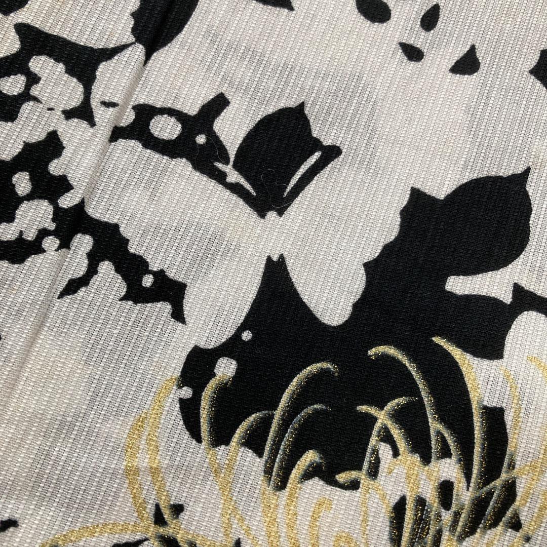 ☆美品☆ レディース浴衣 帯 白地 黒模様 金刺繡　2点セット