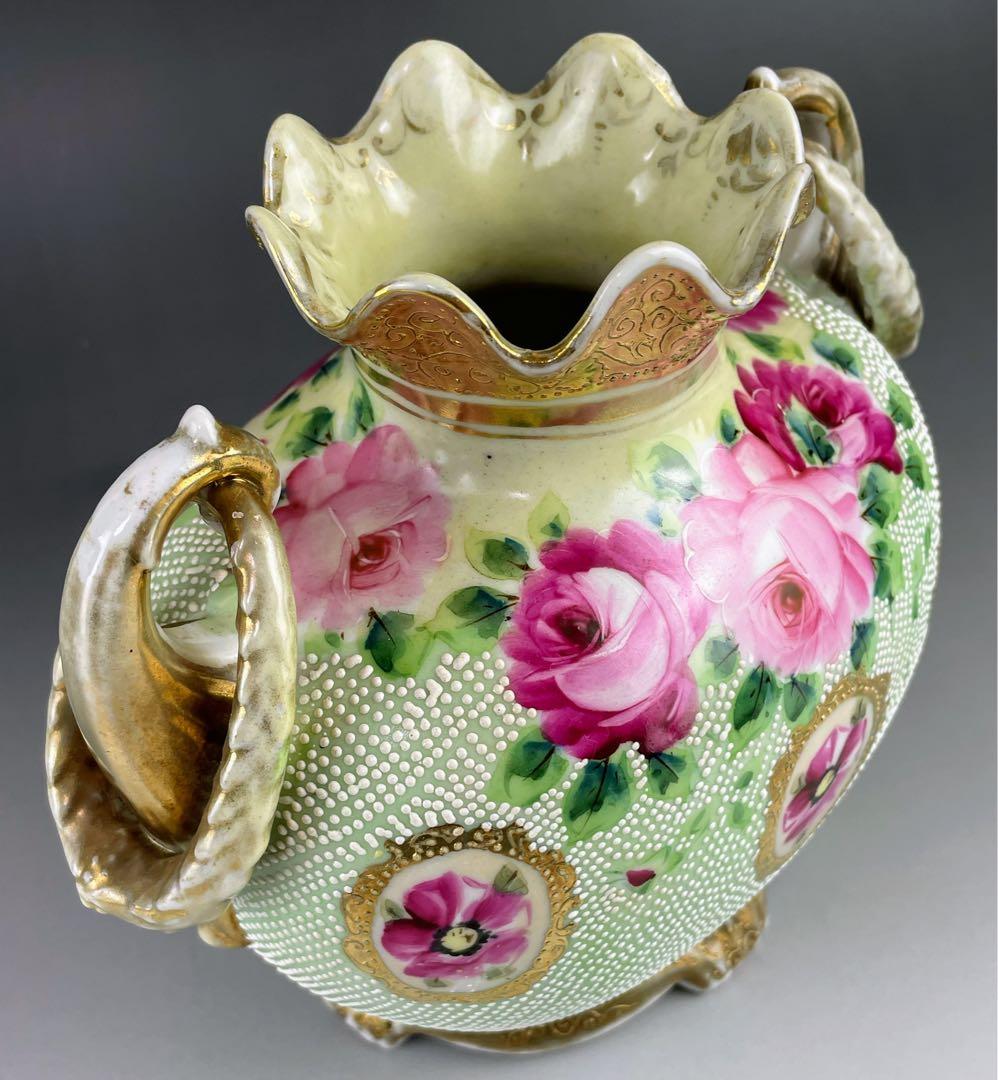 【美品】オールドニッポン アールヌーボー 薔薇紋 金盛り 花瓶