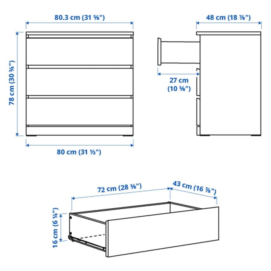 IKEA　マルム　ホワイト 3段チェスト