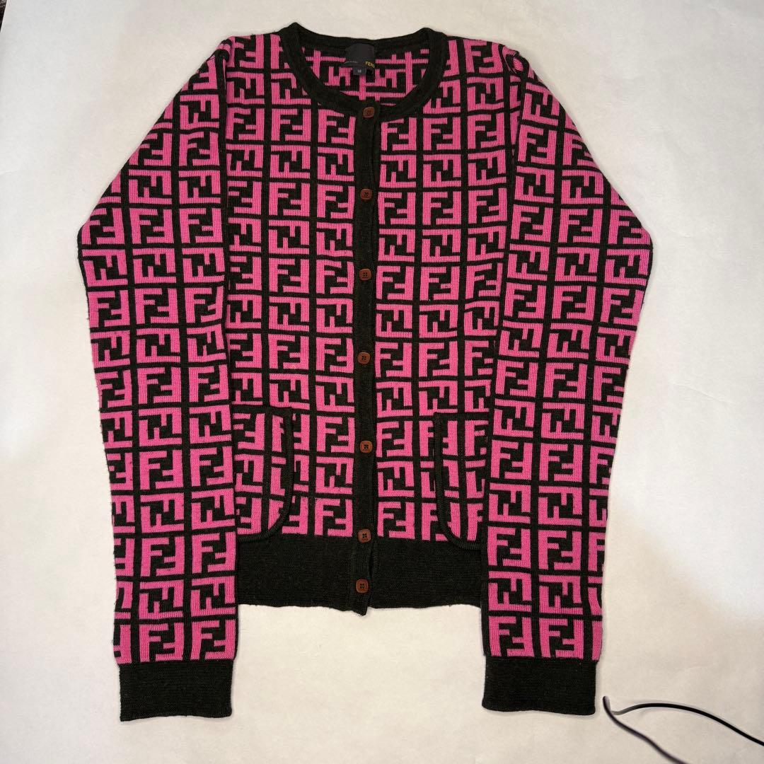 希少 FENDI フェンディ ズッカ柄 　ピンクニット カーディガン