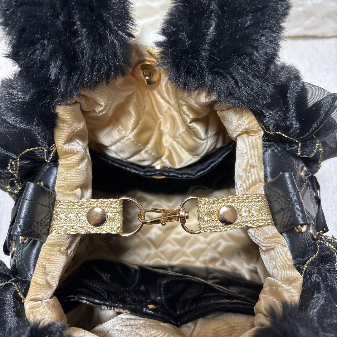 牡*中様 コヤンイサムチョン　フリルファーバッグ　黒　サンダーちゃん　ヒョウ柄