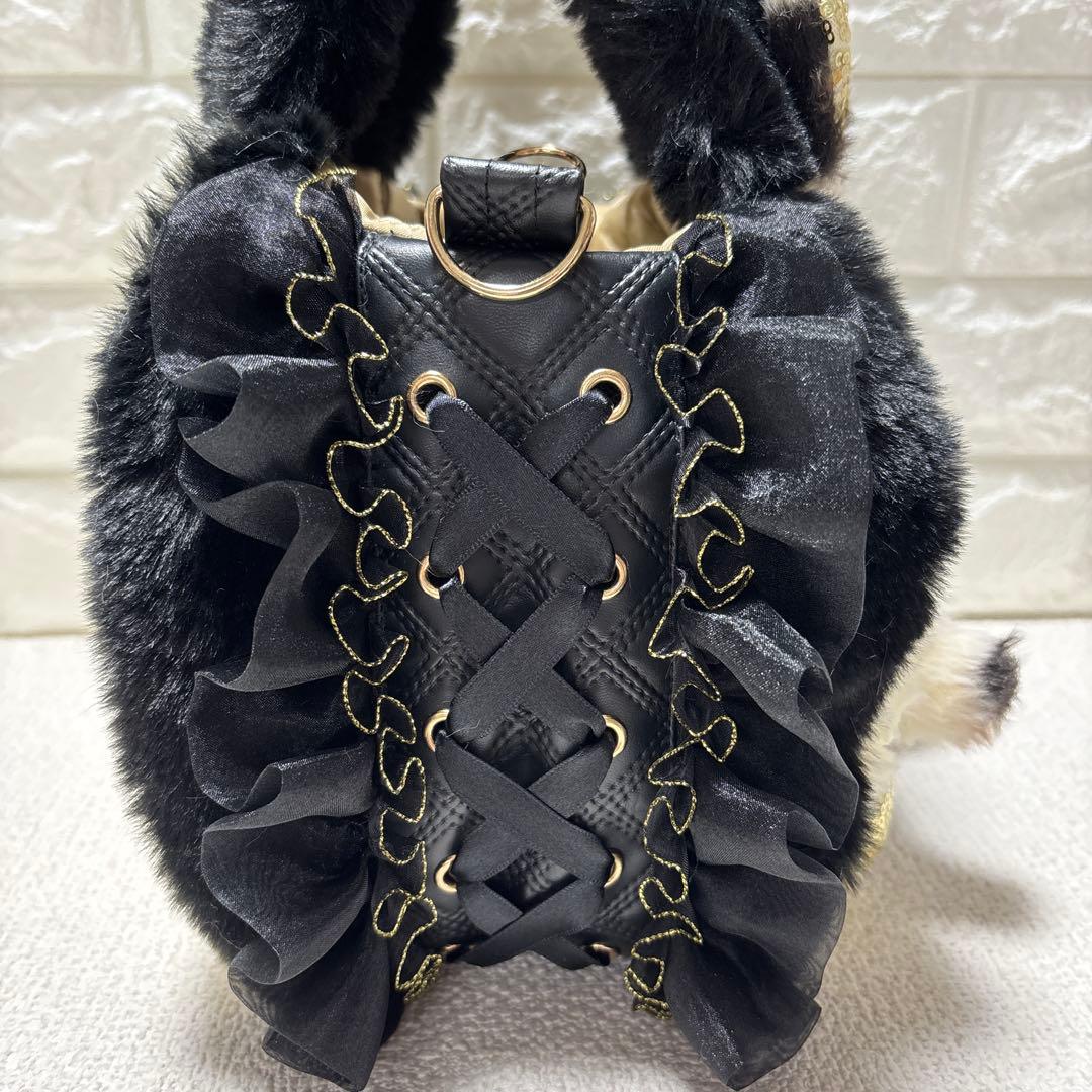 牡*中様 コヤンイサムチョン　フリルファーバッグ　黒　サンダーちゃん　ヒョウ柄