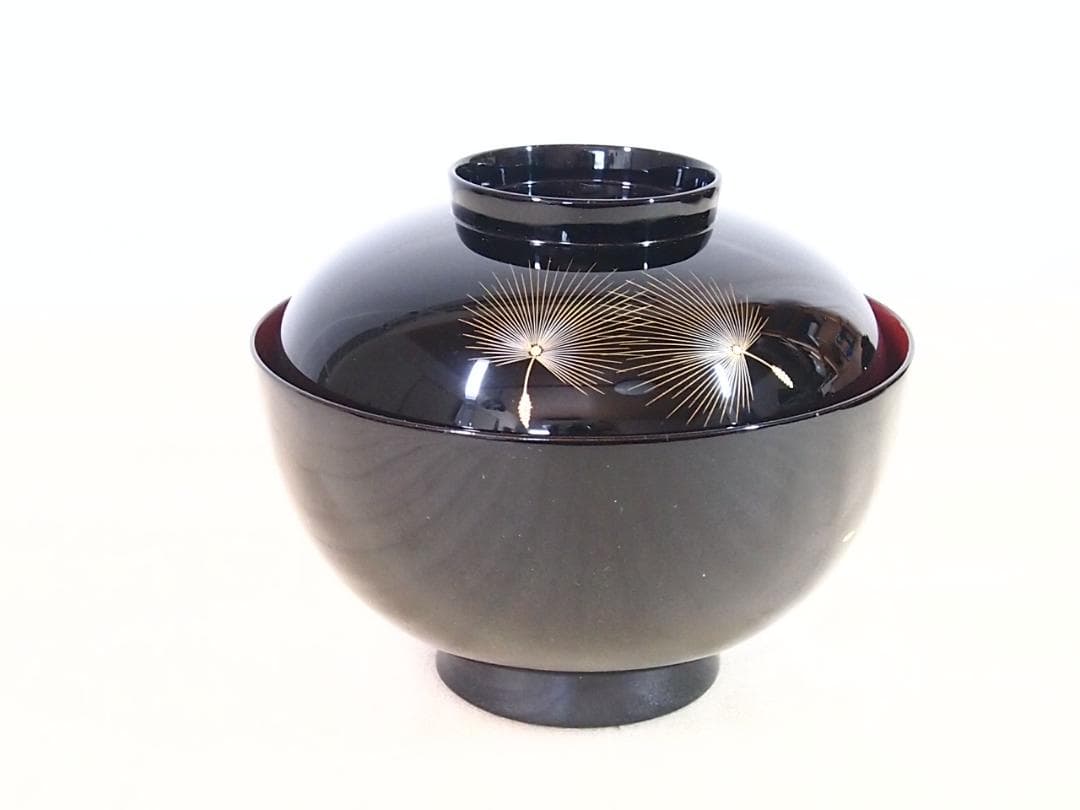 【未使用】輪島塗 元岡光漆堂 飛花沈金 雑煮椀 5客 煮物椀/大椀 食器/漆器