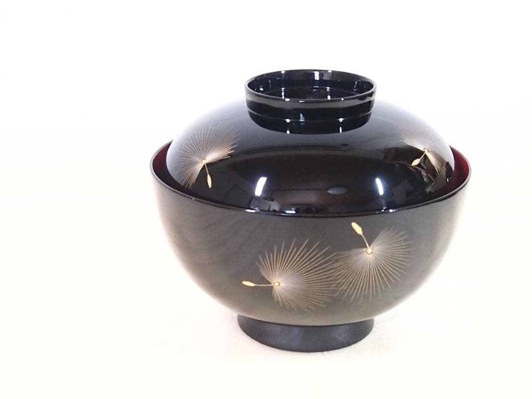 【未使用】輪島塗 元岡光漆堂 飛花沈金 雑煮椀 5客 煮物椀/大椀 食器/漆器