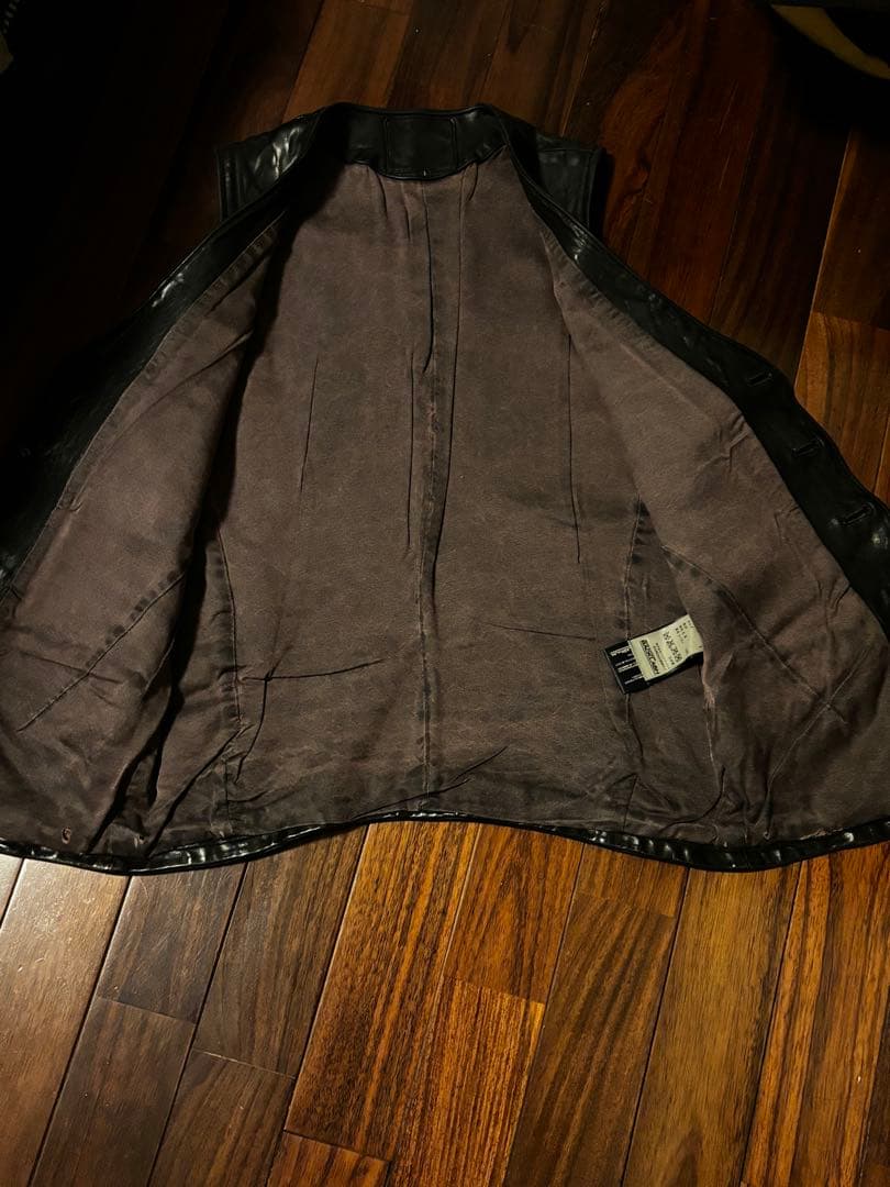 バックラッシュ　イタリアンダブルショルダー製品染めレザーベスト黒S