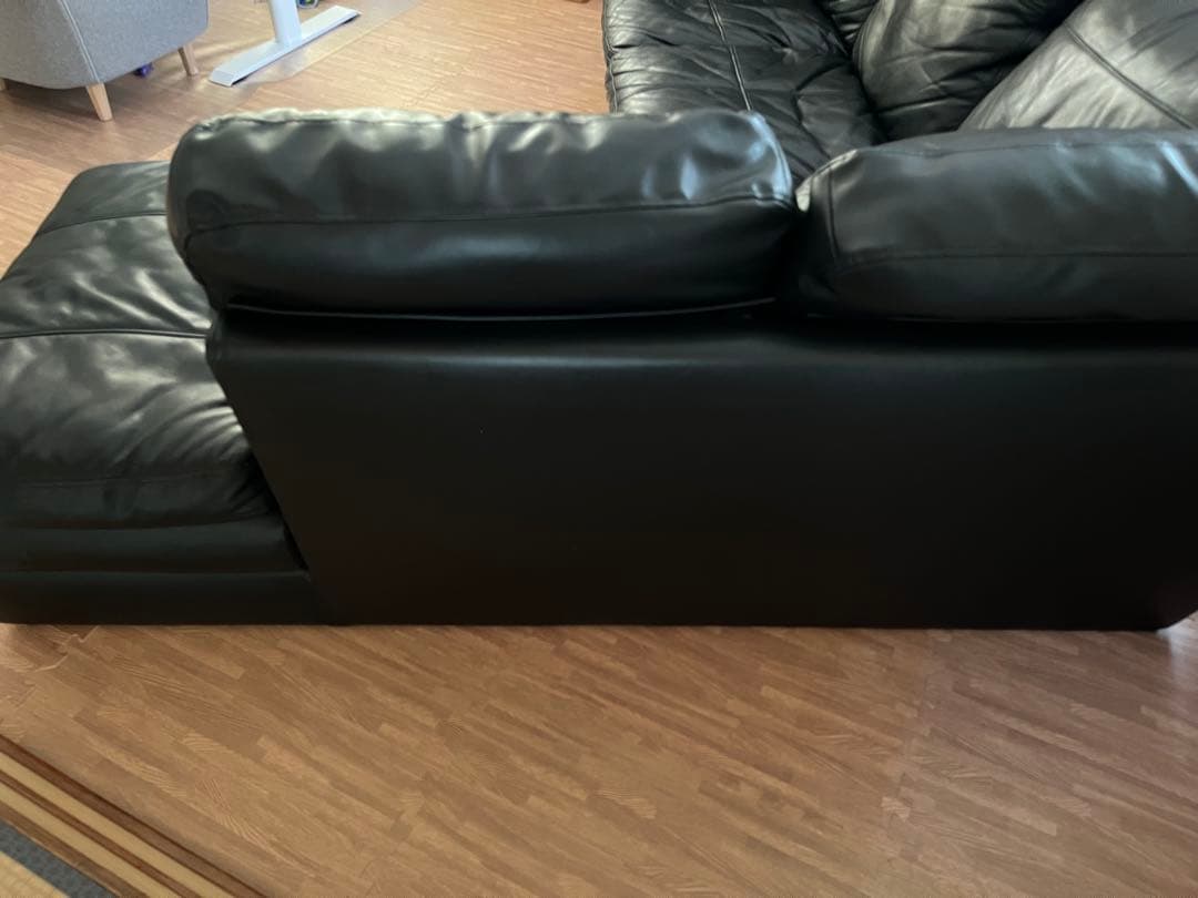 (胡ちょＯ〜ちゃん)ニトリ①本革 コーナーソファ Nステイツ 黒 左カウチ