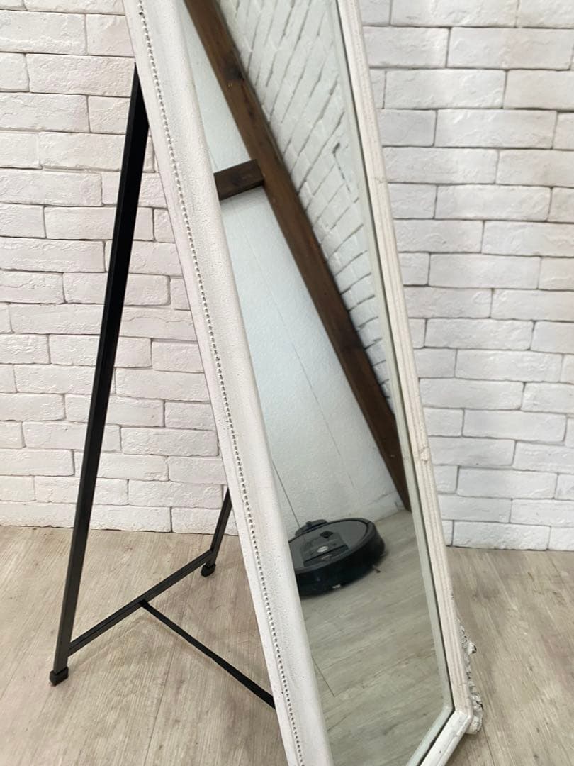 【東京都内23区配送無料】アンティーク　ジャビー　ホワイト　スタンドミラー　鏡