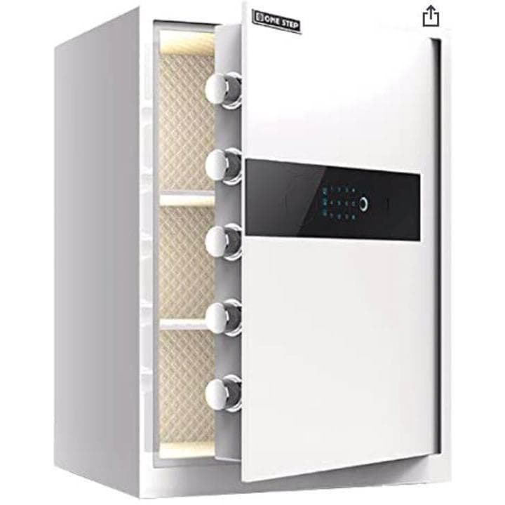 電子金庫 タッチパネル (60cm, 白) 指紋認証 アラーム機能付き 1157