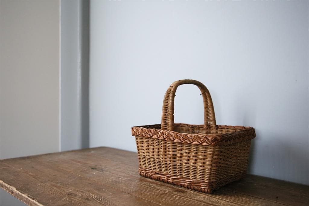 フランスアンティークラタン製バスケット/パニエ/アラログカゴ籐籠78-218-2