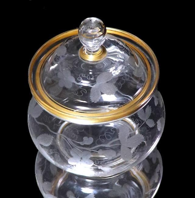 オールド・バカラ 金彩 蓋物 1900年頃 グラヴュール アンティーク 草花文