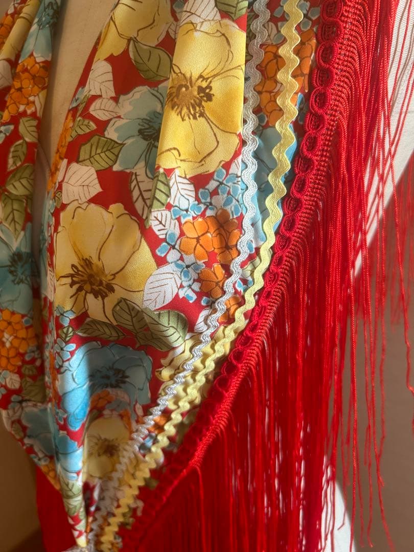 新作☆春カラー☆赤　フラメンコ用花柄シージョ