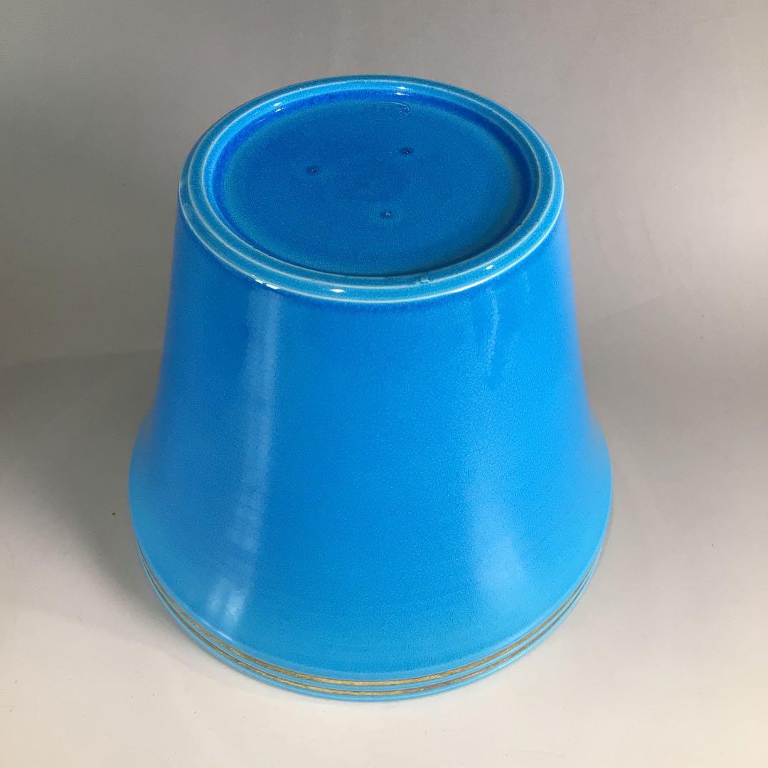 Ｐ３５４　水指　『御室窯造』『浅黄交趾』『末広水指』　共箱　茶道具