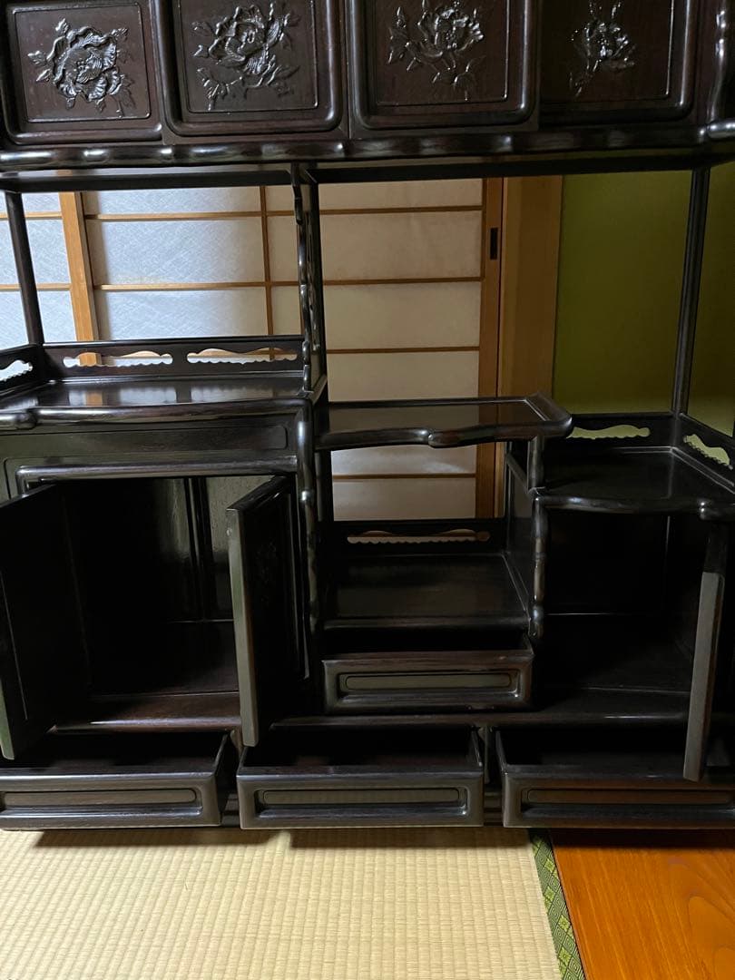 【2/8迄の出品】唐木 棚　無垢 茶棚 高さ違い棚 茶箪笥 レトロ　送料込