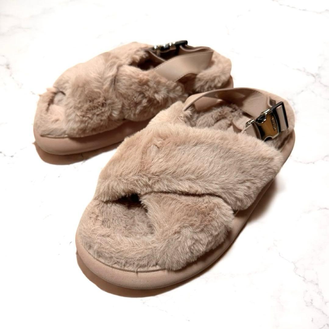 美品★MONCLER モンクレール ソラリス ファーサンダル ピンク 23.5