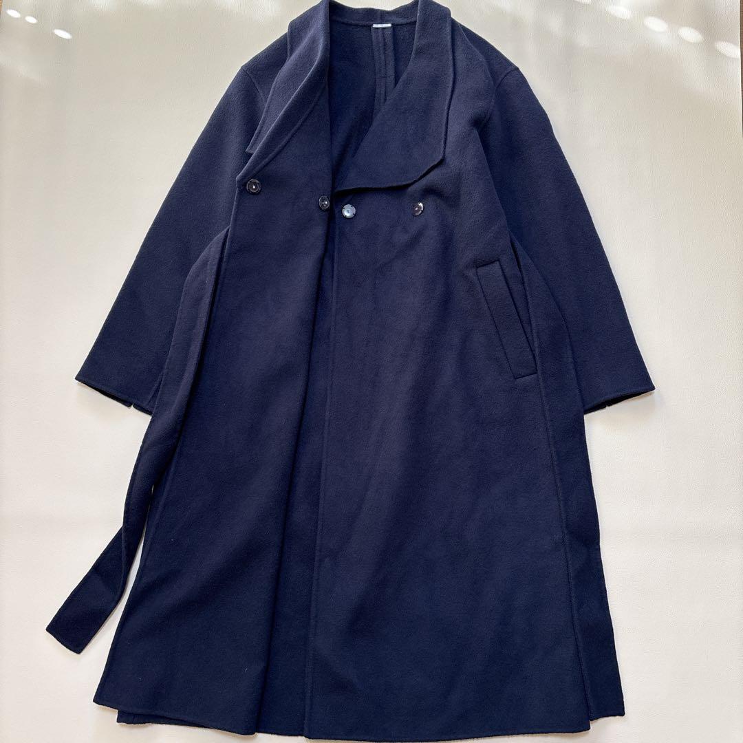 SNIDEL スナイデル シャルムビッグカラーロングコート リバーコート 紺
