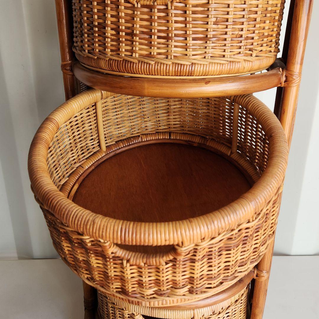 ヴィンテージ 籐 ラタン 円柱型 チェスト 籐家具 ランドリーチェスト　レトロ