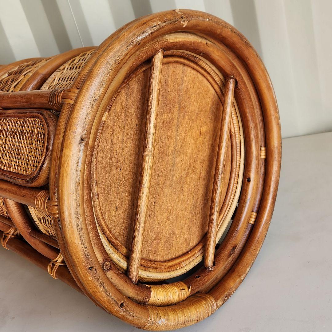 ヴィンテージ 籐 ラタン 円柱型 チェスト 籐家具 ランドリーチェスト　レトロ