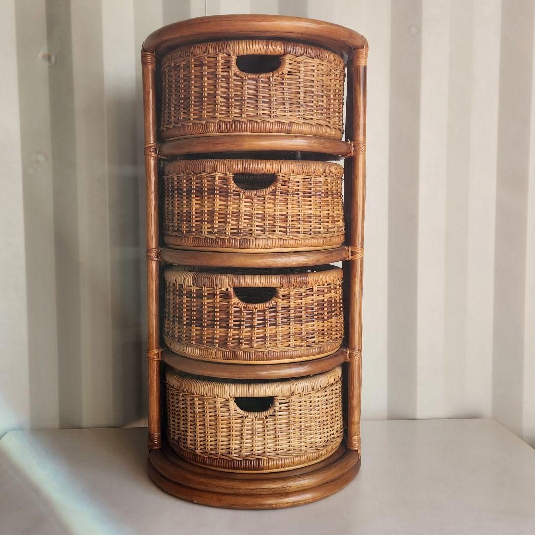 ヴィンテージ 籐 ラタン 円柱型 チェスト 籐家具 ランドリーチェスト　レトロ