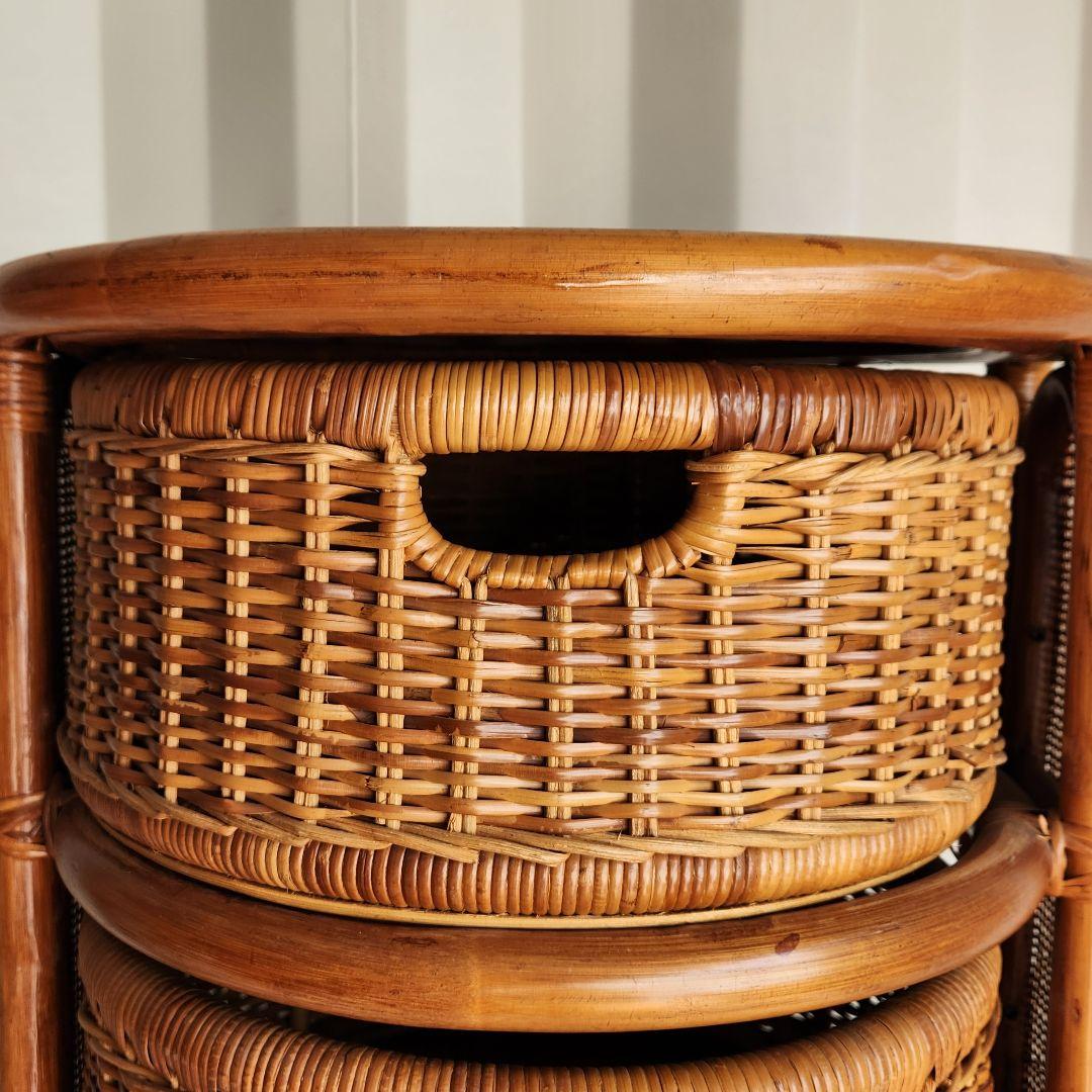 ヴィンテージ 籐 ラタン 円柱型 チェスト 籐家具 ランドリーチェスト　レトロ