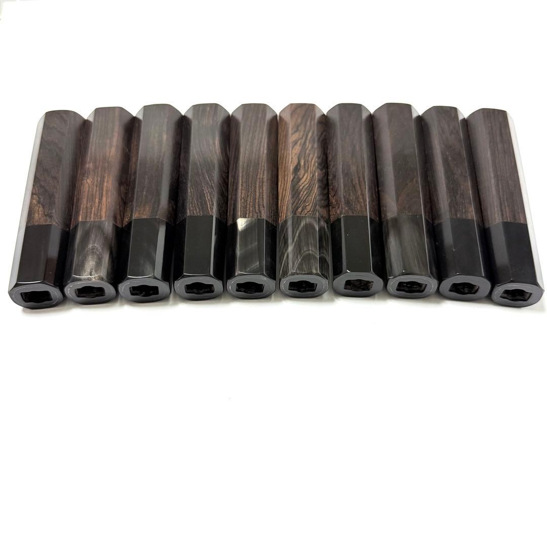 10本セット 黒水牛角 出刃4寸 手作り 包丁の柄 出刃120 黒檀八角柄