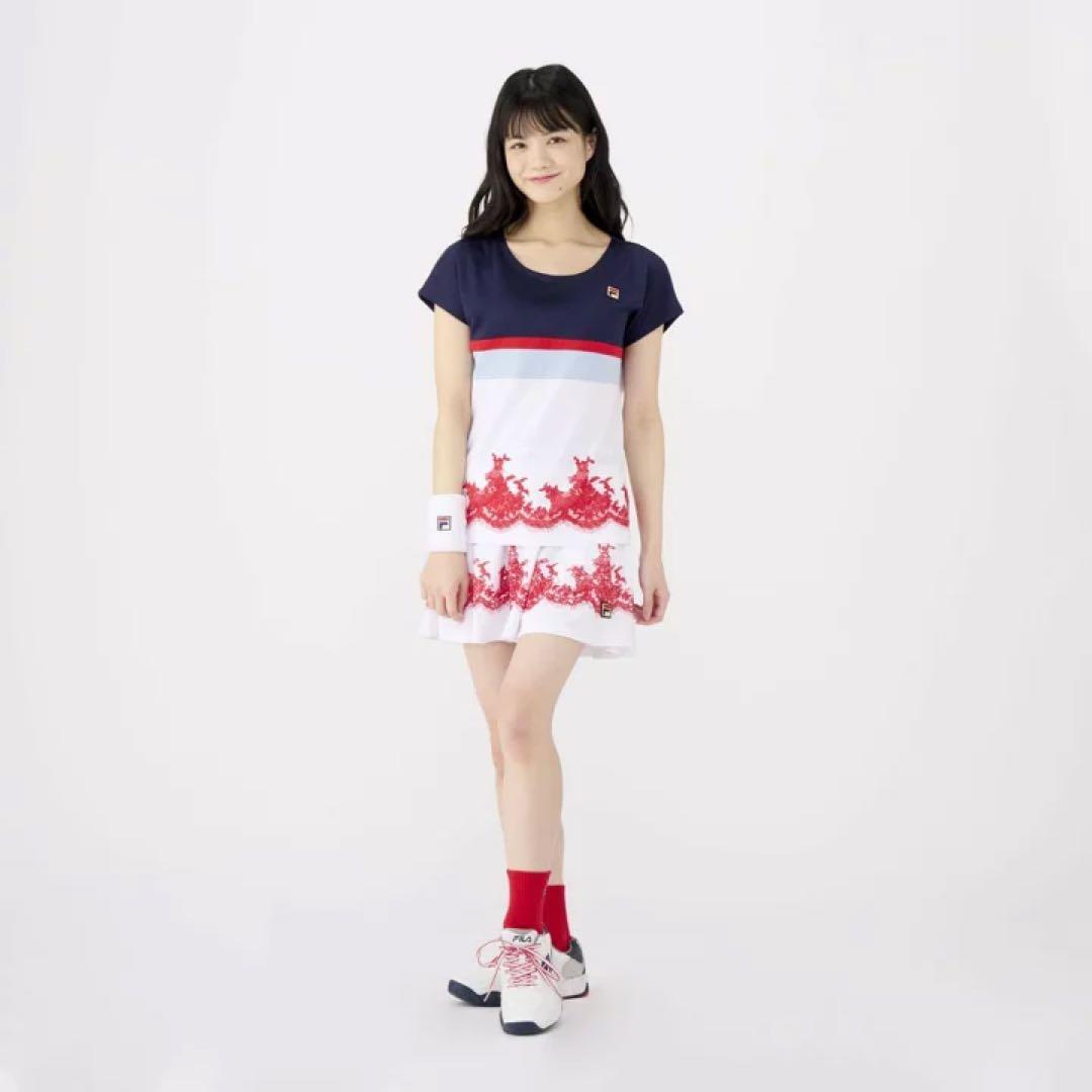 FILAフィラ＊紺×レッドのプリーツスコートと刺繍アレンジ美シルエットトップス