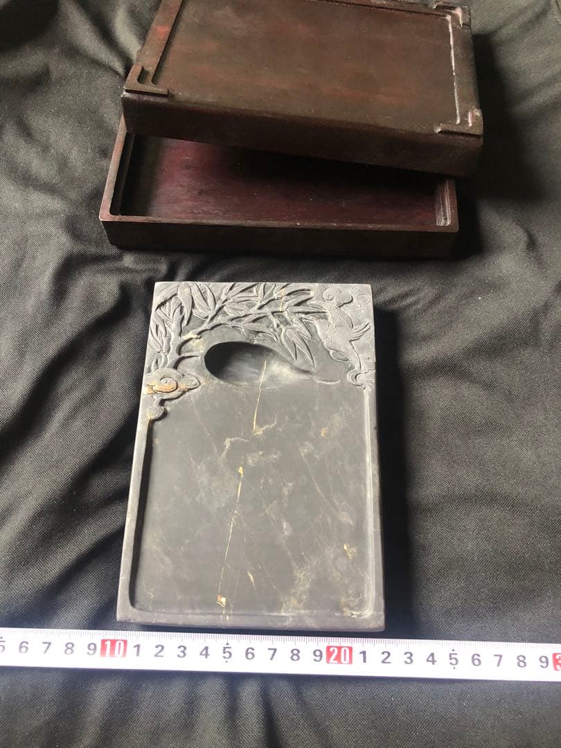 すずり 端溪硯 老坑 水巖 花鳥文 金綫 五彩飣 エン脂書道用品 端渓硯 文房具