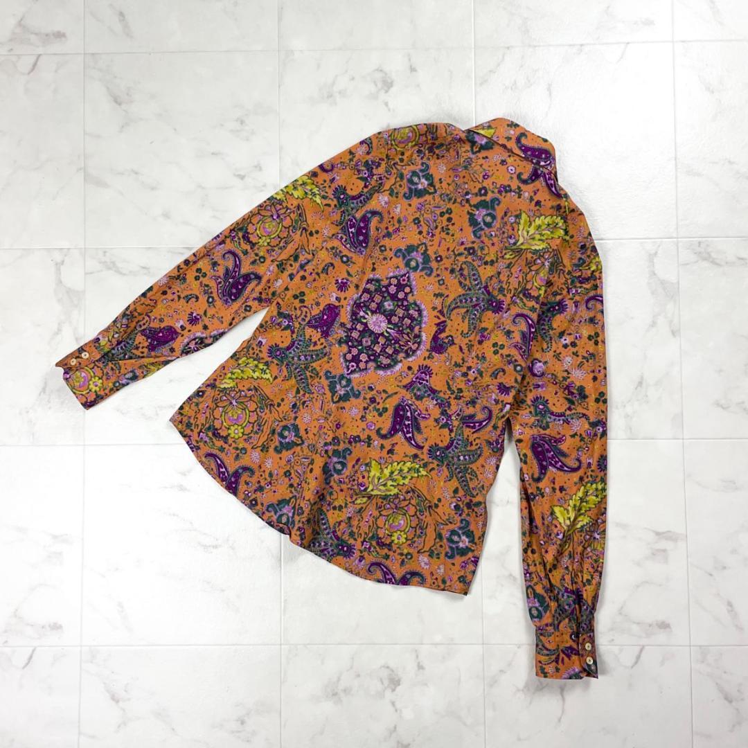 美品 ETRO ペイズリー柄 花柄 長袖シャツ 紫 オレンジ 44*HD572