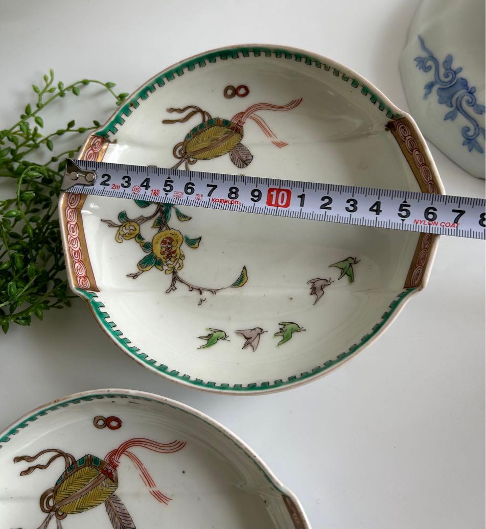 古伊万里 酒井田柿右衛門？ 染錦 花鳥亀文　角福 渦福 骨董 5枚