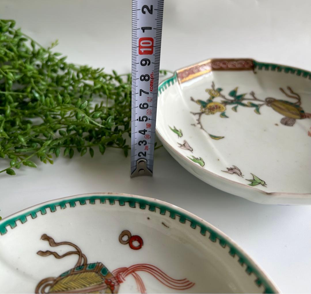 古伊万里 酒井田柿右衛門？ 染錦 花鳥亀文　角福 渦福 骨董 5枚