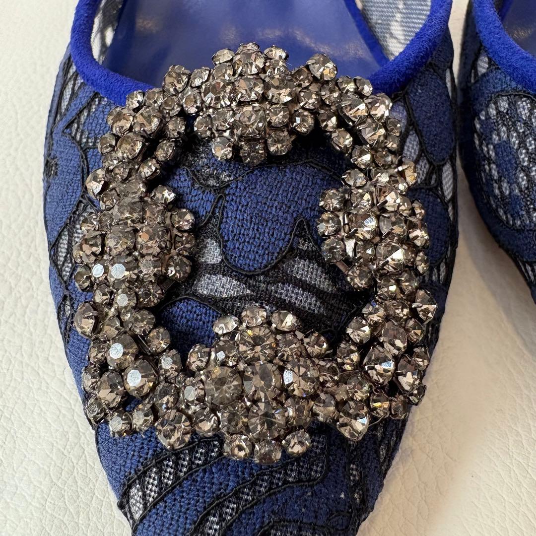新品 MANOLO BLAHNIK 定価12万 ビジュー付ミュール レース36