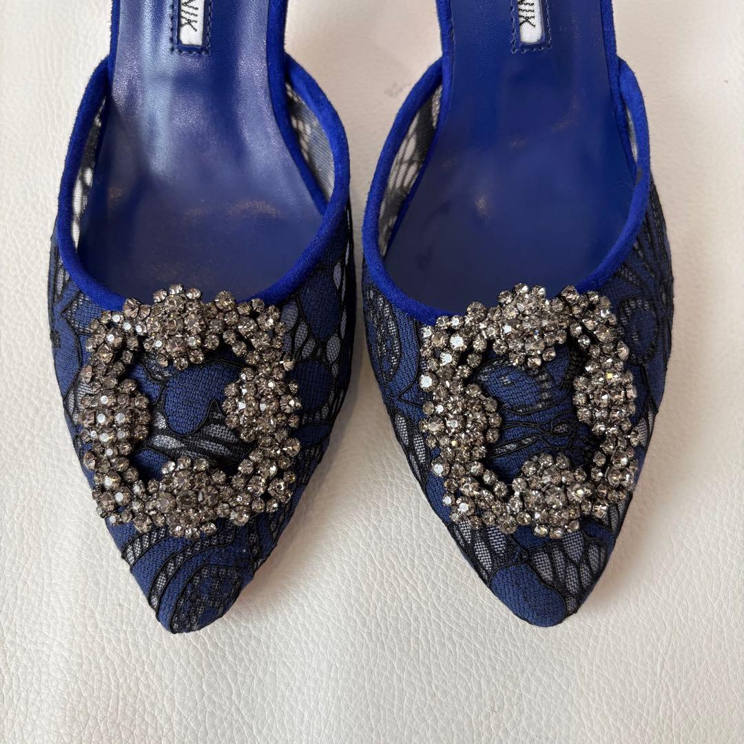 新品 MANOLO BLAHNIK 定価12万 ビジュー付ミュール レース36