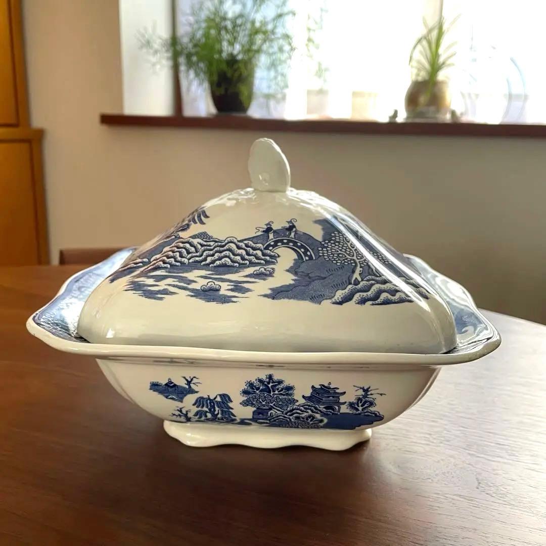 希少！大きめアンティーク MASON'S Willow メイソンズ 蓋付きボウル