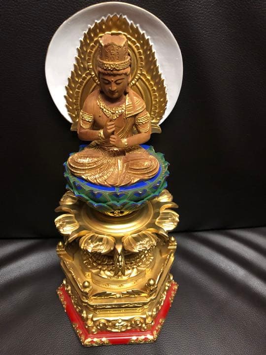 総鈖溜　佛白檀　仏像 木彫り　組み立て式　ケマン付き金泥書　大日　仏教　仏壇