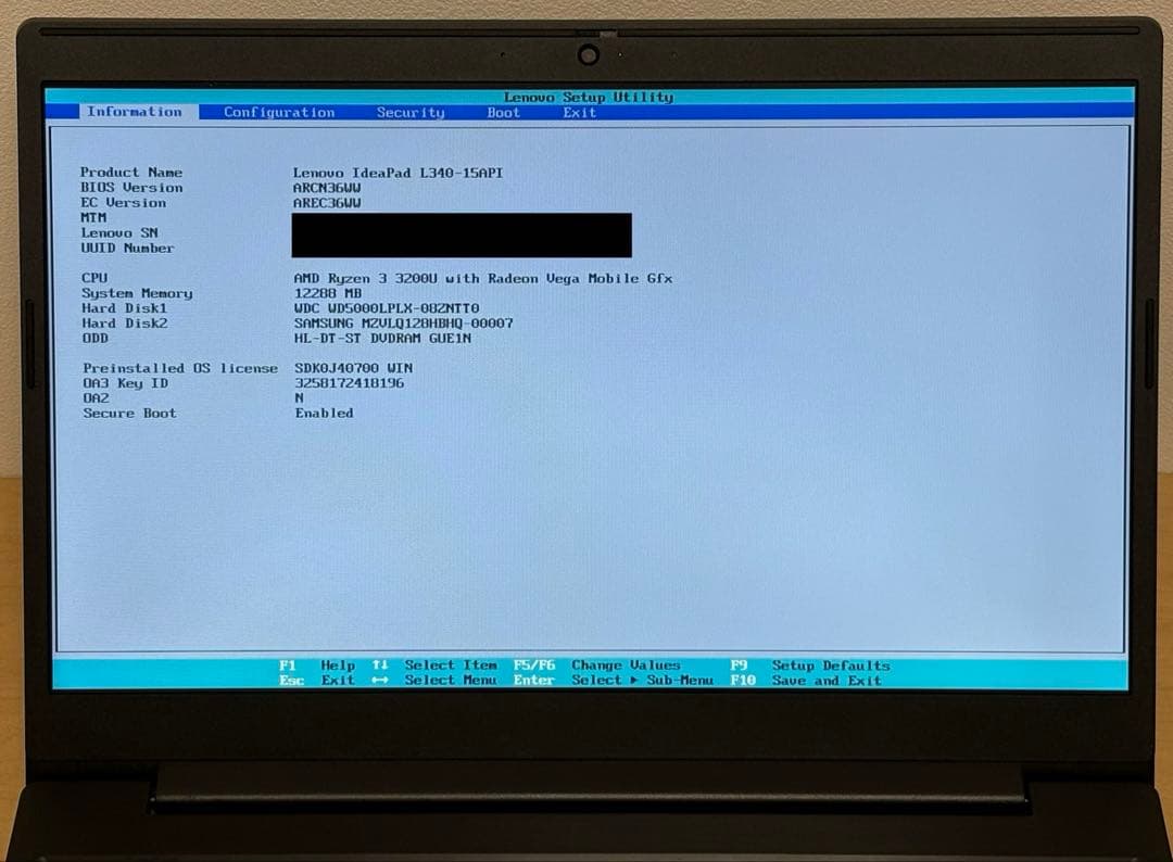 Windowsノート本体 ideapad L340(Ryzen3/12G/128+500G/Office)