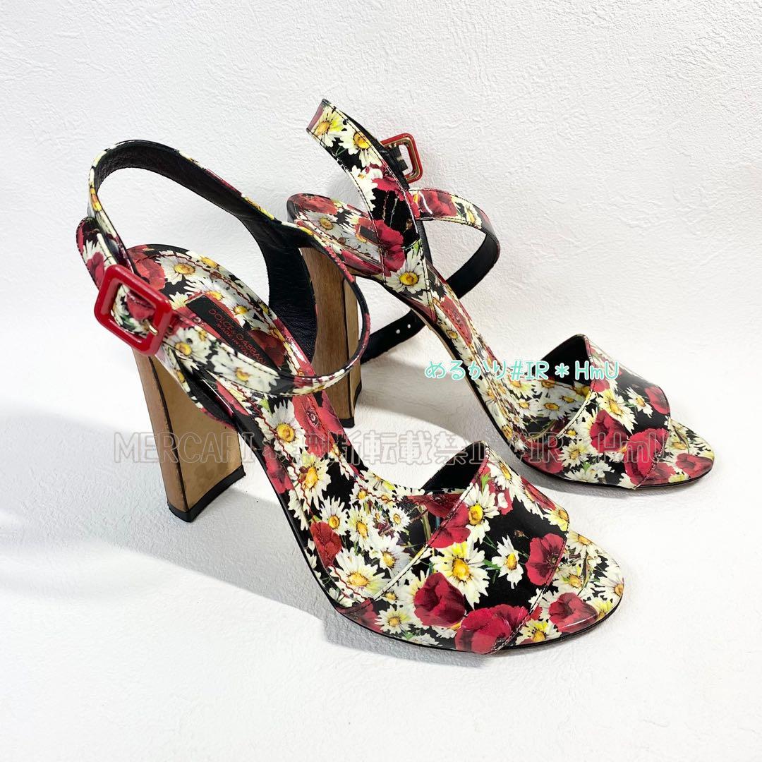 DOLCE&GABBANA 花柄　ハイヒール　サンダル　アンクルストラップ　38