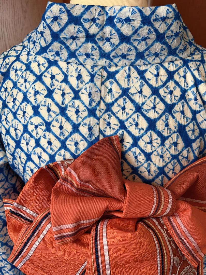 有松鳴海織り 浴衣 青系 鹿子絞り シンプル Sサイズ 小中高生にも