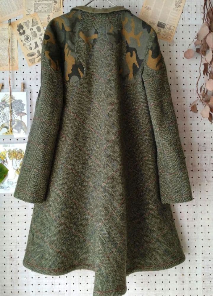デドゥエ D-due 迷彩丸襟 Aラインフレアコート アッシュペーフランス