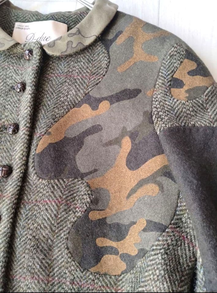 デドゥエ D-due 迷彩丸襟 Aラインフレアコート アッシュペーフランス