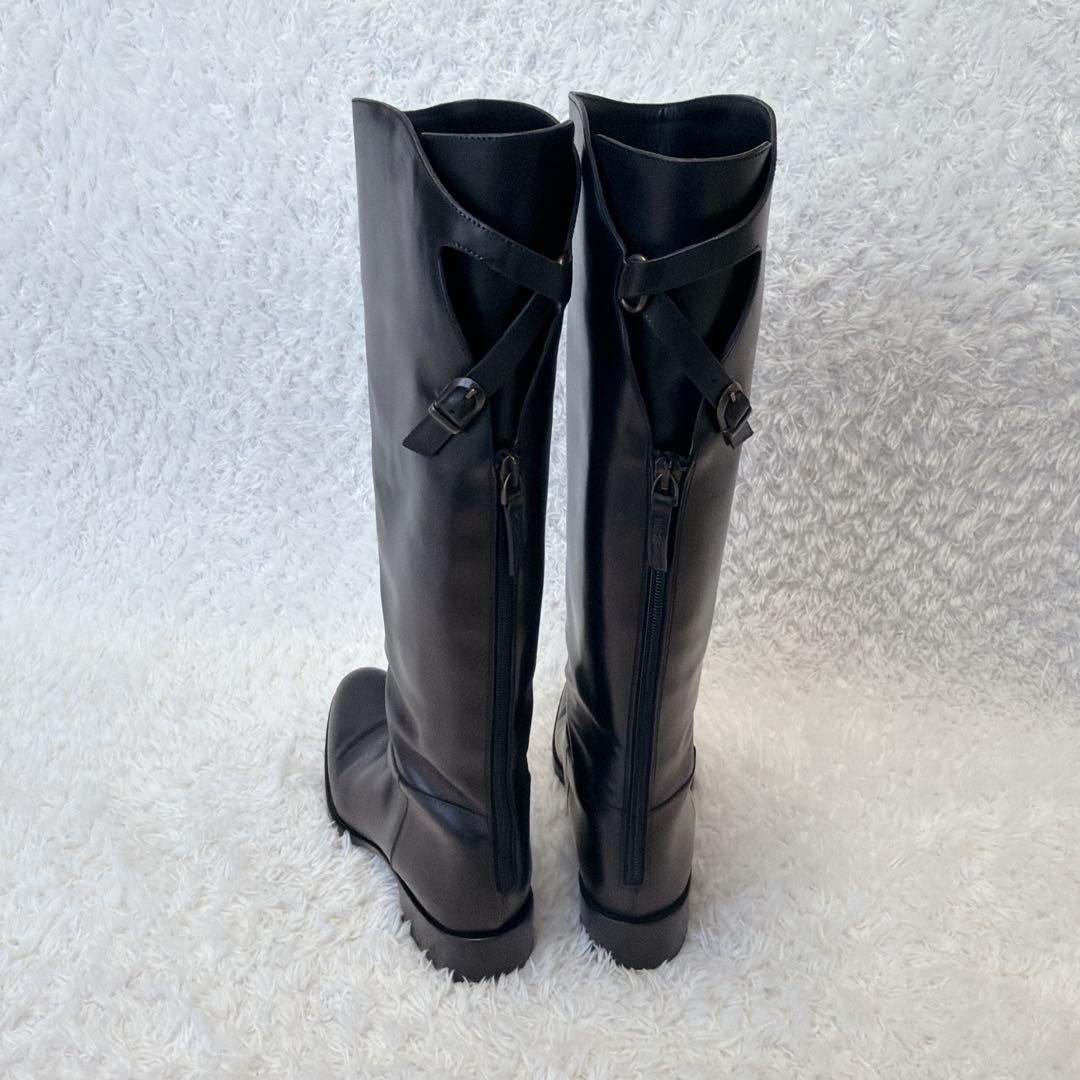 美品✨ サルトル ブラック レザー ロングブーツ　クロスストラップ　37