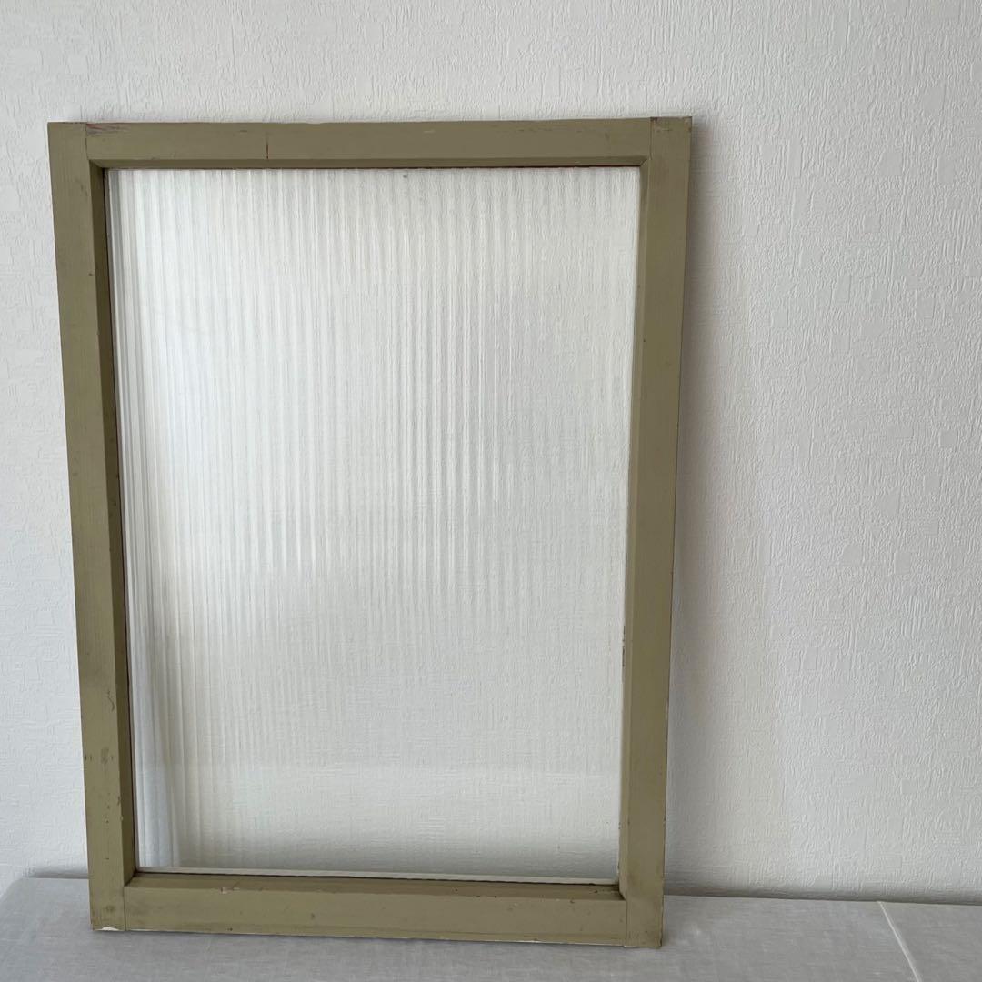 波板ガラス 窓枠 木製 建具 モールガラス 滑車付 2色 古道具 レトロ