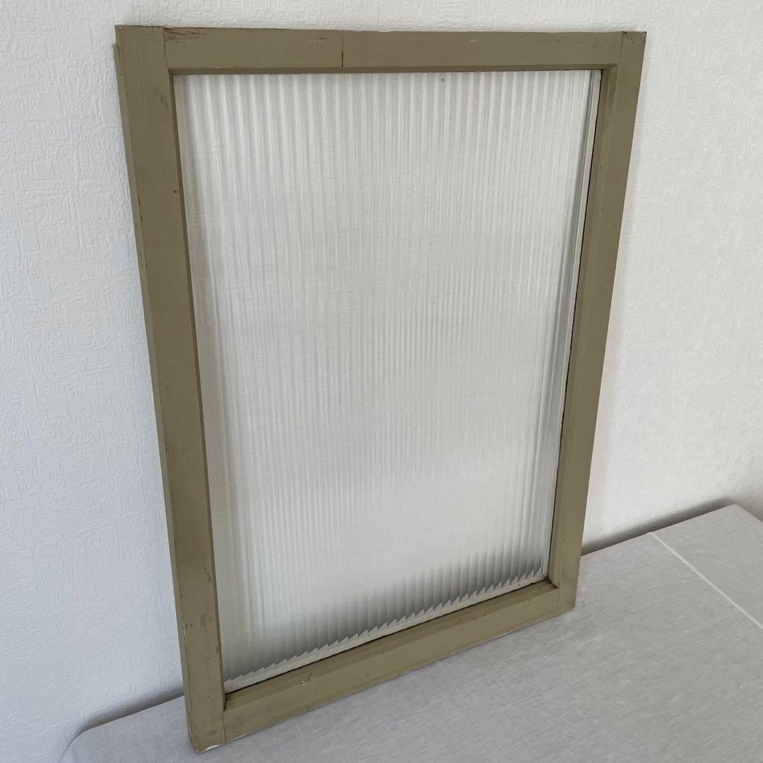 波板ガラス 窓枠 木製 建具 モールガラス 滑車付 2色 古道具 レトロ