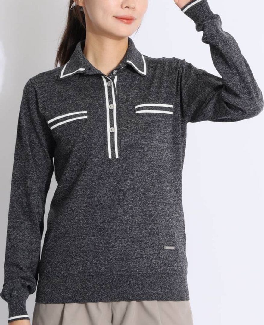 美品【Heal Creekヒールクリーク】ライン長袖ニットポロ 40