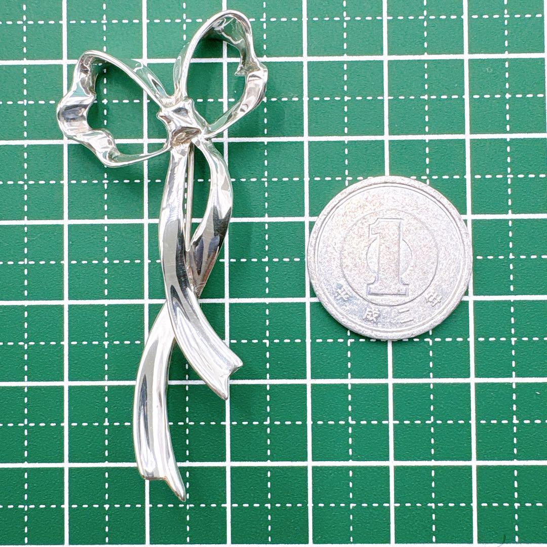 極美品 オールドティファニー リボン ブローチ シルバー925