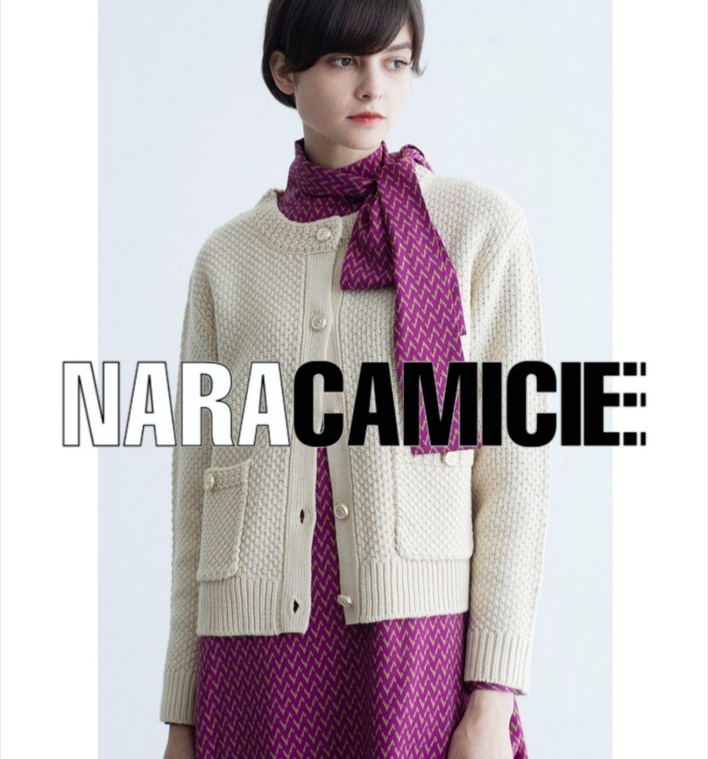 【極美品25300】ナラカミーチェ♦️2026✨幾何柄スタンドネックリボン付OP